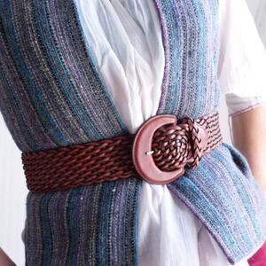 90s/y2k super wide braided woven brown leather statement belt